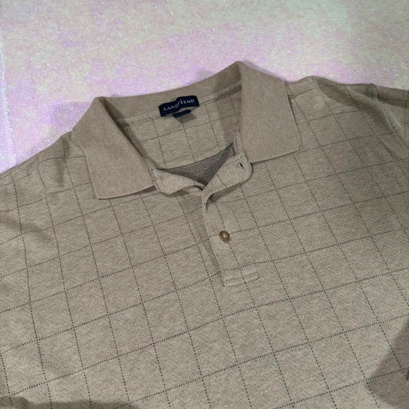 Lands' End Beige Windowpane Grid Long Sleeve Henley Polo Shirt (XL) ★ - Picture 5 of 7
